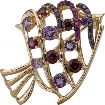 

Aloris brooch fish with rhodolites, amethyst and cubic zirconia Red Gold