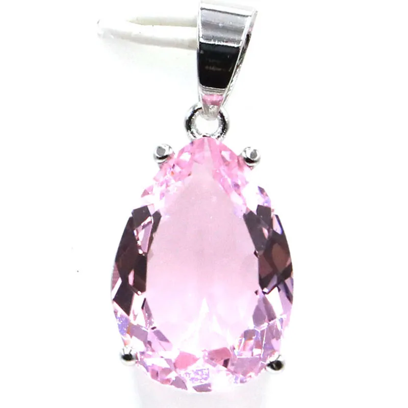 Pendant Necklace 27x13mm SheCrown Jewelry Set Drop 18x13mm Pink Kunzite Gift For Girls Silver Pendant Earrings