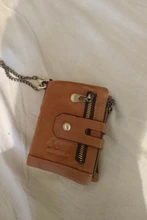 Billetera de cuero genuino para hombre, cartera con grabado gratis 100%, monedero pequeño, mini portatarjetas con cadena, portafolio de bolsillo para hombre