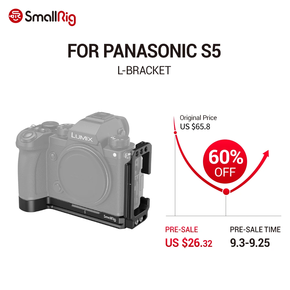 

SmallRig Camera L Bracket Plate For Panasonic S5 Camera Arca Baseplate and Side Plate Quick Release Tripod Mounting Plate 2984