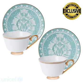 

Karaca UNICEF Ilber Ortayli Special Unicef Box 2 Person Coffee Cup Set Turkish Coffee Espresso 2 Cups + 2 Saucers %100 Original
