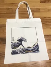 Bolso de lona de gran capacidad con impresión divertida de onda japonesa, bolso de hombro femenino de moda Harajuku con dibujos y letras Ulzzang con cremallera