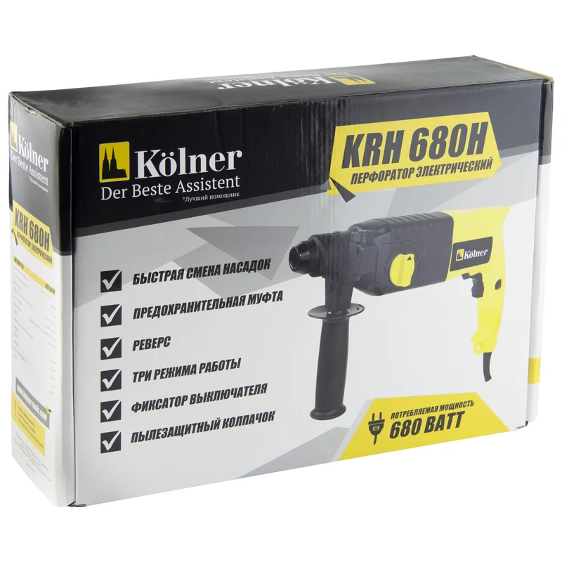 Перфоратор Kolner KRH 680 H, 680 Вт, 3 режима, 2,2 Дж, 0-1050 об/мин, 0-4800 об/мин, реверс