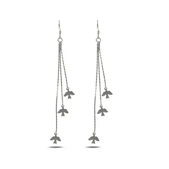

Angemiel 925 Silver Dangle With Matt Pattern Bird Earrings
