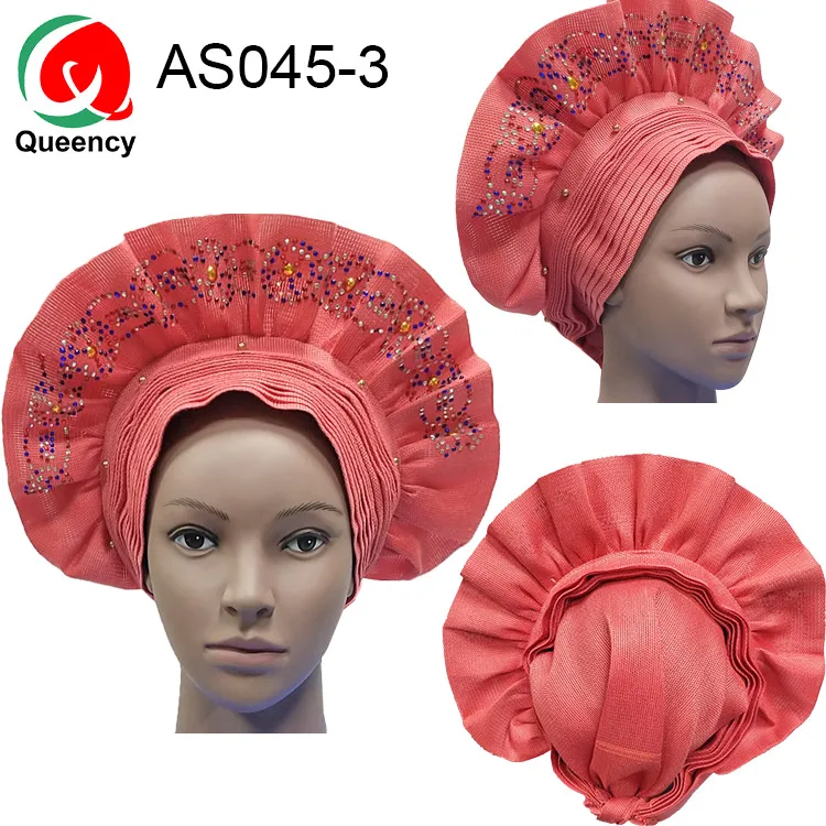 AS045-3 AS045-DHL Auto Gele Headtie, красивый дизайн, Нигерия, уже ручной работы, камни с бусинами для свадьбы и вечеринки - Цвет: AS045-3