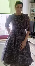 Women Summer Spring-Dress Vestidos A-Line Long-Sleeve Dot Print Midi Chiffon S.FLAVOR