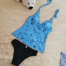 Bañadores de Tankini de dos piezas para mujer, traje de baño Sexy con cuello Halter, Monokini, Bikini brasileño de cintura alta, conjuntos de Bikini con relleno