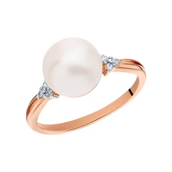 

Gold ring with cubic zirconia and pearls cultured sunlight sample 585