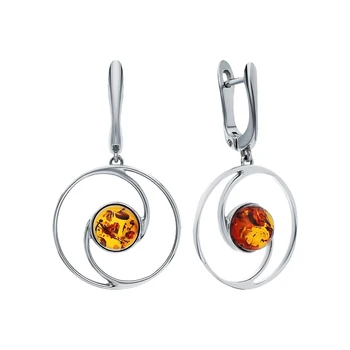 

Silver earrings with amber sunlight sample 925