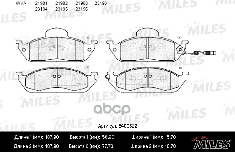 Колодки Тормозные Mercedes W163 Ml230-Ml430 Передние Lowmetallic Miles E400322 Miles арт. E400322