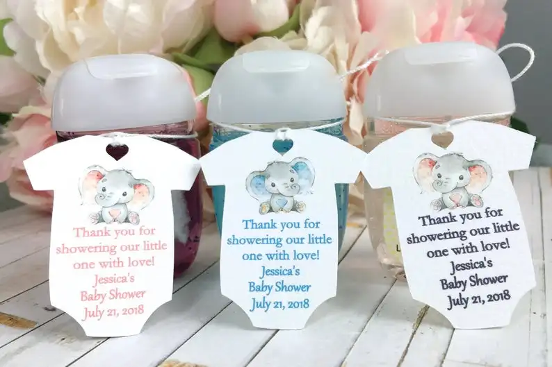 На заказ любой язык Слоник для детского дня рождения бирка, Baby shower Спасибо тег, дезинфицирующее средство для рук этикетка, дезинфицирующее средство для рук этикетка