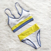 Bikini Women Swimsuit Two-Pieces High-Waist Splicing New