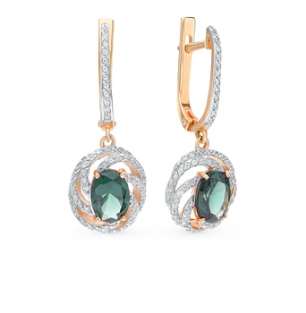 

Gold earrings with tourmaline and cubic zirconia sunlight sample 585 test