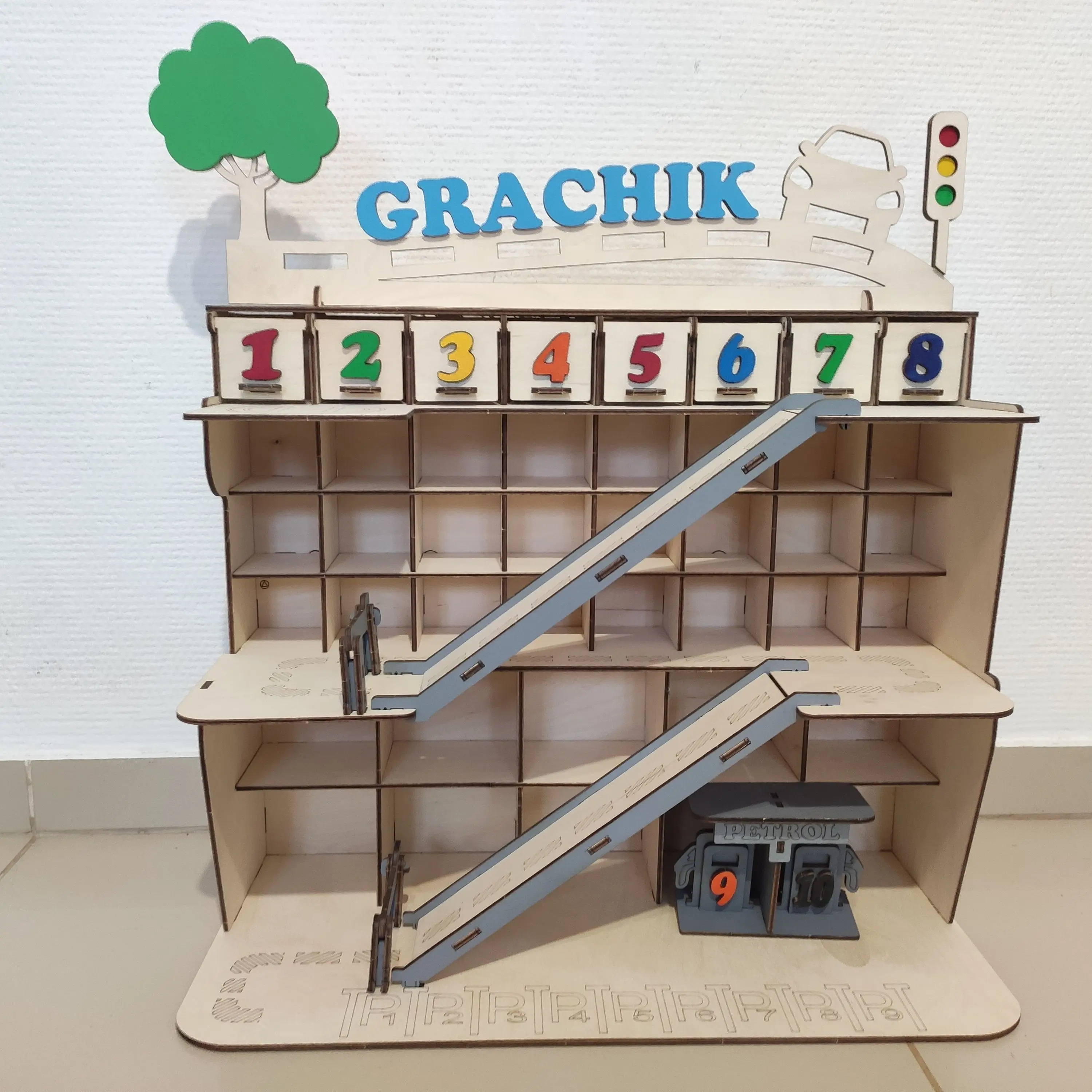 Garage for cars made of wood, parking for children, toy for children