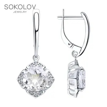 

SOKOLOV Silver drop earrings with stones with rock crystal and cubic zirconia fashion jewelry silver 925 women's/men's, male/female, long earrings, women's male