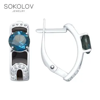 

SOKOLOV drop earrings with stones in silver with enamel and blue topaz and cubic zirconia fashion jewelry 925 women's male, long earrings