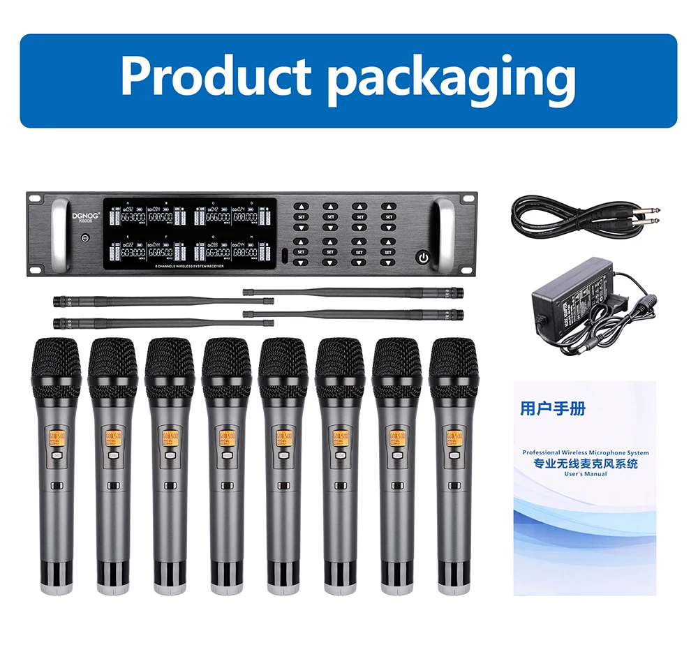 전문 UHF 무선 마이크 시스템 무대 가라오케 컨퍼런스 마이크 용 8 채널 무선 핸드 헬드 다이나믹 마이크