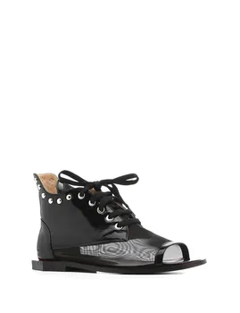 

ILVi-Genuine Leather Handmade Gitta Women's Sandal Black Mesh Women Shoes 2020