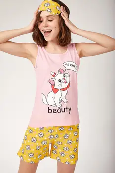 

Happiness ist. Women's Printed Undershirt Shorts Knitted Pajama set EC00015