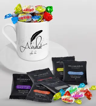 

Personalized Attorney Turkish coffee Cup Selamlique Mixed Turkish Coffee House and Haribo Candy Gift Seti-6