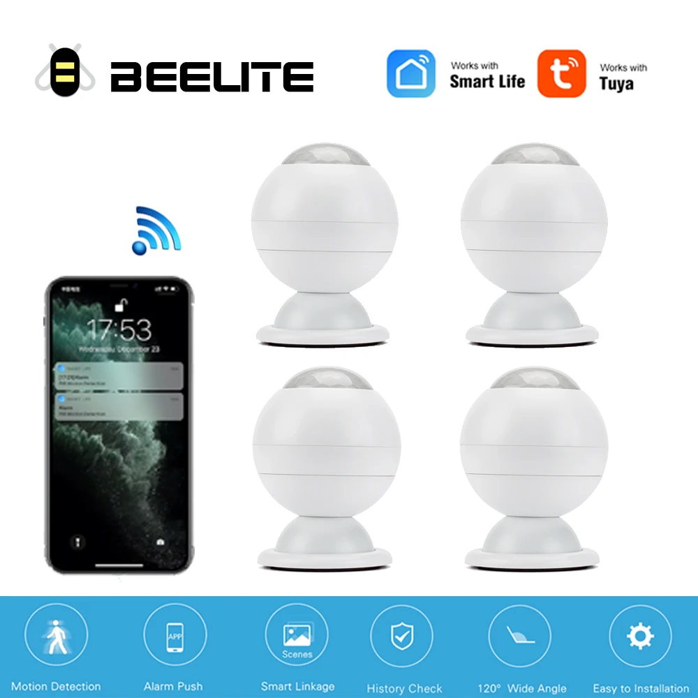 Beelite WiFi Human Movement Sensor Motion PIR Sensor Wireless Body Movement Detection Home Anti-Thief Security Tuya APP emergency alarm for elderly