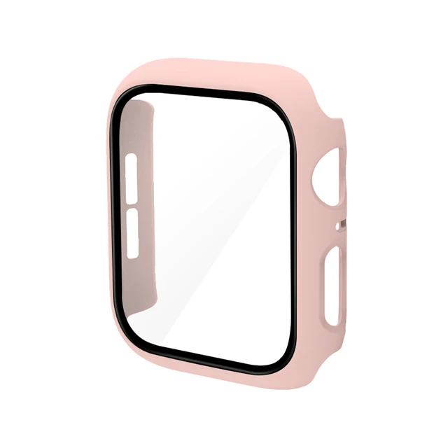 360 Full Bumper Frame Matte Hard Case for Apple Watch 7/6/SE/5/4/3/2/1 Cover Tempered Glass Film for iWatch 41MM 45MM 40MM 44MM Pink