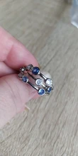 Huitan-anillos de banda estilo Partysu para mujer, 3 filas con piedra redonda de circón Blanco/azul, anillos y joyas para boda para mujer, artículo Simple