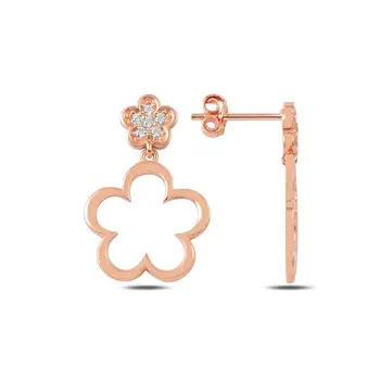 

Angemiel 925 Silver Zircon Stone Dangle Daisy Earrings-Rose Gold Plated