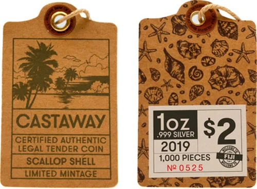 SEASHELL Castaway 1 унция Серебряная монета 2$ Fiji