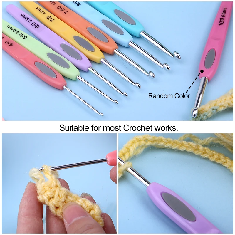8Pcs/Set 2mm-6mm Crochet Hooks Colorful Soft Plastic Handle Knitting Needles Set Sweater Hand-Knit DIY Sewing Accessories
