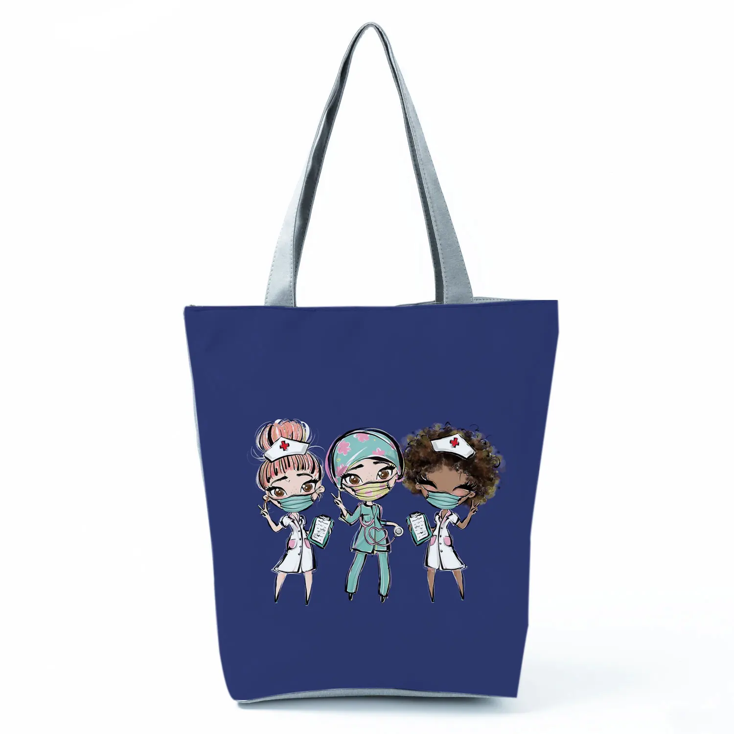 Customized Cartoon Dentist Nurse Print Tote Fashion Women Designer Handbags Eco Reusable Shopping Bag For Groceries Shoulder Bag 