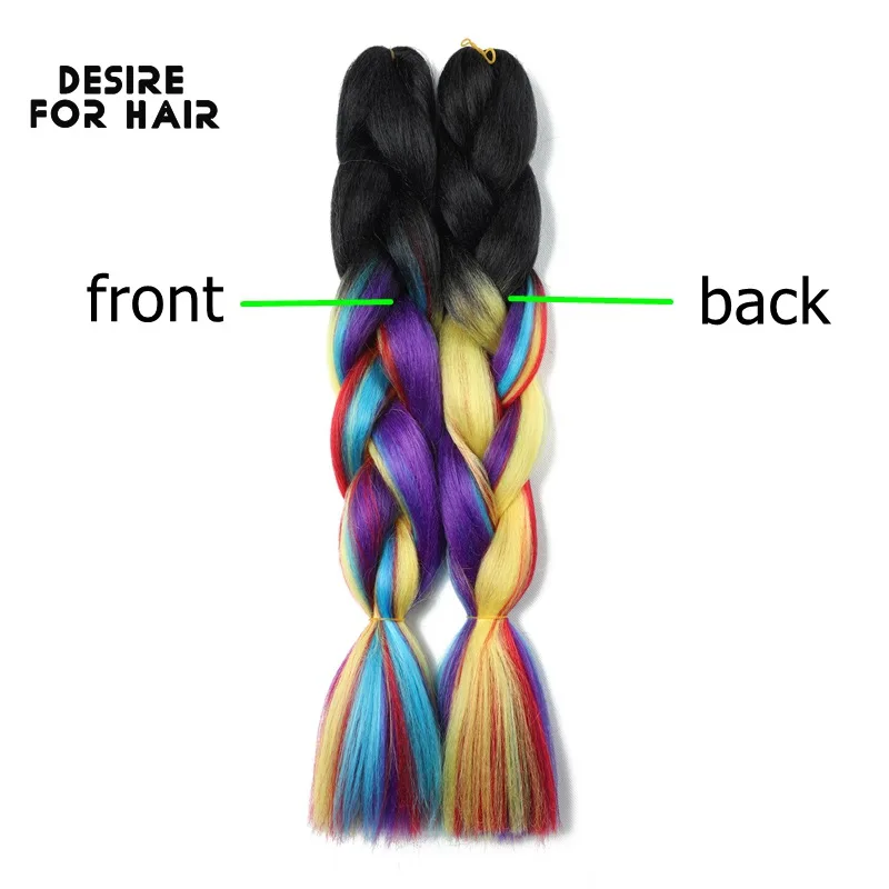 Desire for Hair 24inch 60cm Synthetic Hair Extensions Jumbo Braiding Hair Rainbow Mixed Ombre Color Heat Resistant Braids