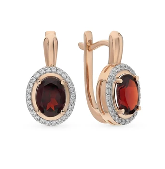 

Gold earrings with cubic zirconia and Garnet sunlight sample 585