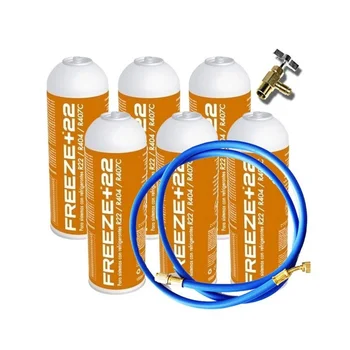 

6 bottles Refrigerant Gas Freeze + 22 400Gr + Valve + Hose Organic Substitute R22/R404/R407C/