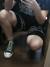 Pantalones cortos Harajuku para hombre y mujer, ropa de calle con patrón de cadena de hierro, holgados, de cintura elástica, para monopatín, Hip-hop