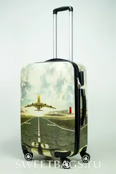 

Suitcase medium pc print airplane beige