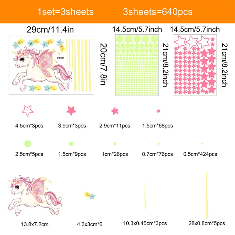 Unicorn Wall Stickers Glow in The Dark Kids Room Decoration Fluorescent Luminous Star Baby Bedroom Phosphor Sticker Decorative