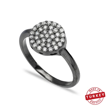 

925 Sterling Silver Cluster Ring Round Design Zircon Stone Turkish Handmade Mint Jewelry