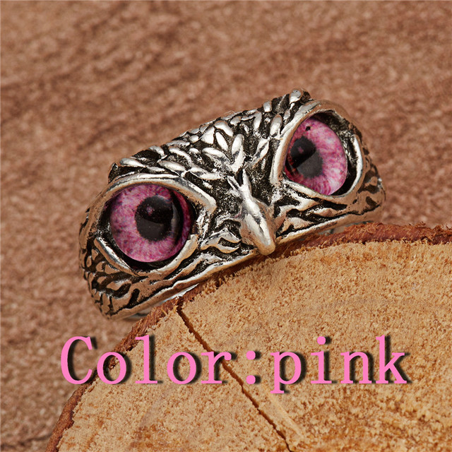 Vintage Cute Blue Eyes Owl Ring For Men Women Open Rings Silver Color Engagement Wedding Couple Ring Jewelry Gifts