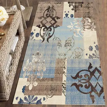 

Else Blue Brown Vintage Ethnic Design Morrocan 3d Print Non Slip Microfiber Washable Runner Mats Floor Mat Rugs Hallway Carpets