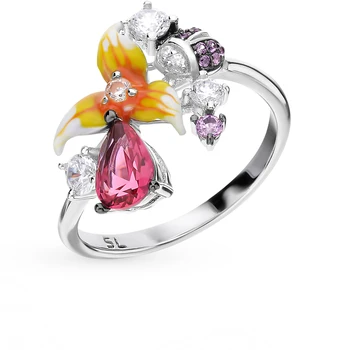 

Silver ring with corundum and cubic zirconia sunlight