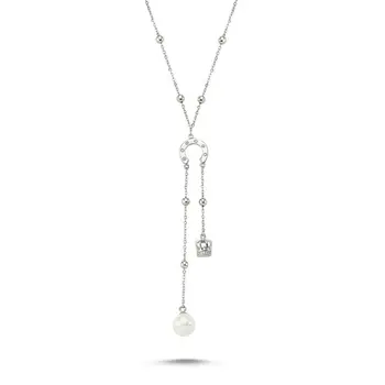 

Angemiel 925 Sterling Silver Pearl & Zircon Crystal Crown Necklace (70cm)