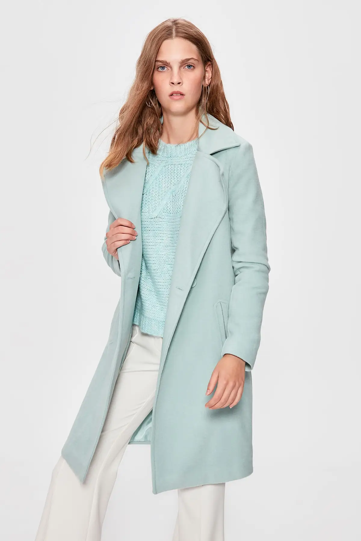 

Trendyol Mint Front Two Button Closure Double Breasted Stamp Coat TWOAW20KB0113