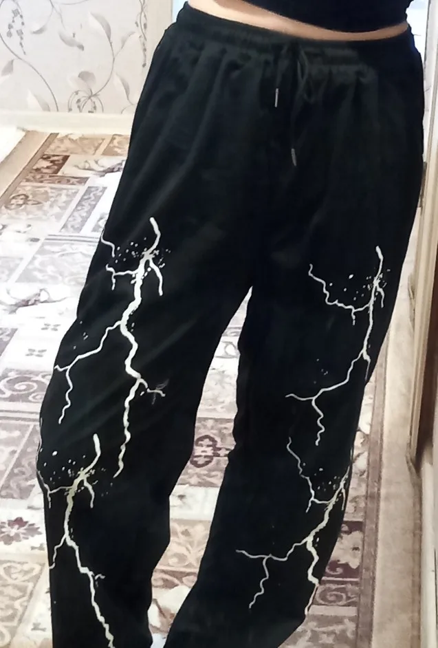 Punk Egirl Eboy straight wide-leg pants lightning print photo review