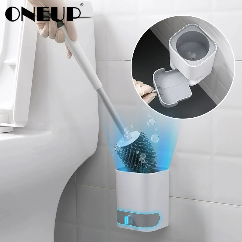 

ONEUP TPR Toilet Brush Head Holder with Holder Handle Soft Bristles Bathroom Cleaning Set Wall Mounted Toilet Bowl Accessories