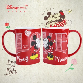

Disney Mickey Minnie Cup Cartoon Ceramic Cup Heart Shaped Couple Mug Milk Coffee Cup Children's Cup 426ML Gift