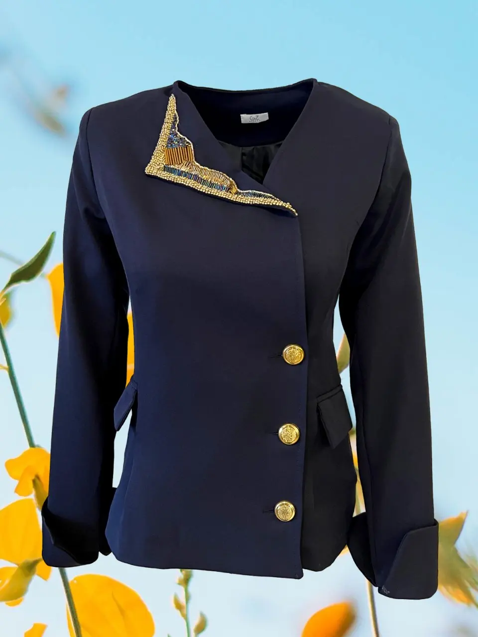 Navy Blue Jacket with Gold Embroidered Collar