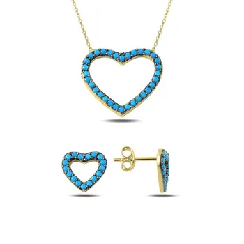 

Angemiel 925 Silver Nano Turquoise Gemstone Heart Set-Gold Plated