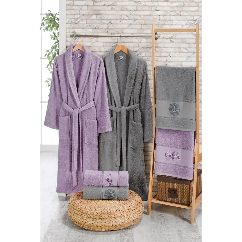 Robe set bathrobe men and women 100% cotton 4 and 6 pcs bath towel ÖZENEV Thick Warm Sleep War Autumn winter Nightgown Casual