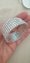 Pulsera elástica con diamantes de imitación de cristal para mujer, brazalete de oro ostentoso, joyería nupcial para boda, 4/5/8 filas